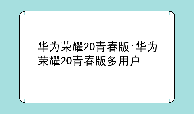 华为荣耀20青春版:华为荣耀20青春版多用户